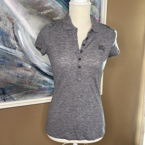 Burberry Brit Gray Short Sleeve Polo with Shoulder Strap Hardware, xs - Picture 6 of 16